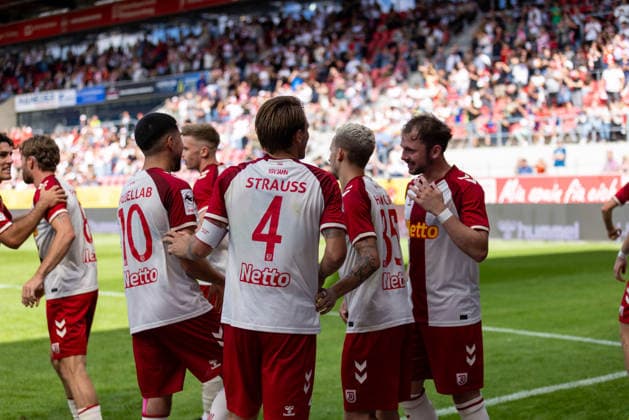 September 5, 2026, Soccer, GER, Season, 3rd Division, 2026–2027 Season, Matchday 4, SSV Jahn Regensburg vs. MSV Duisburg: Celebrations after Lucas Hermes’s 1–0 goal for SSV Jahn Regensburg. DFL regulations prohibit any use of photographs as image sequences and or quasi-video.