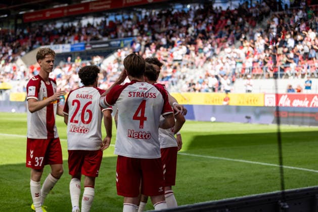 September 5, 2026, Soccer, GER, Season, 3rd Division, 2026–2027 Season, Matchday 4, SSV Jahn Regensburg vs. MSV Duisburg: Celebrations after Lucas Hermes’s 1–0 goal for SSV Jahn Regensburg. DFL regulations prohibit any use of photographs as image sequences and or quasi-video.