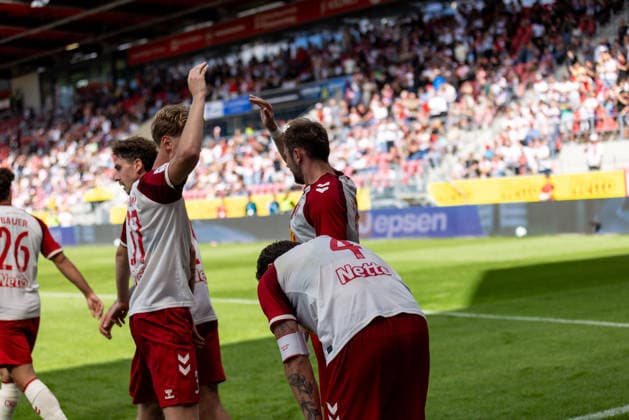 September 5, 2026, Soccer, GER, Season, 3rd Division, 2026–2027 Season, Matchday 4, SSV Jahn Regensburg vs. MSV Duisburg: Celebrations after Lucas Hermes’s 1–0 goal for SSV Jahn Regensburg. DFL regulations prohibit any use of photographs as image sequences and or quasi-video.