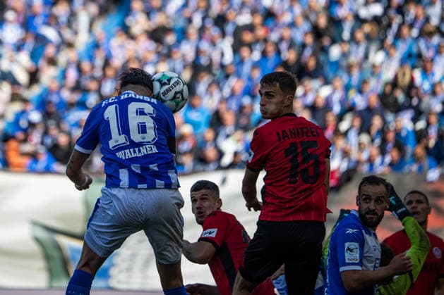 Rostock, Germany, September 5, 2026, 3. Liga 2026–2027, Matchday 4: FC Hansa Rostock vs. SV Wehen Wiesbaden. Pictured: Lukas Wallner. Hansa Rostock scores the goal to make it 1–0. DFB and DFL regulations prohibit any use of photographs as image sequences and or quasi-video. Copyright: xFotostandx xVoelkerx