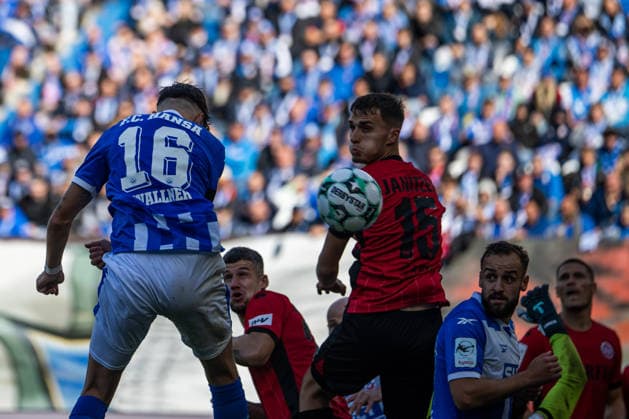 Rostock, Germany, September 5, 2026, 3. Liga 2026–2027, Matchday 4: FC Hansa Rostock vs. SV Wehen Wiesbaden. Pictured: Lukas Wallner. Hansa Rostock scores the goal to make it 1–0. DFB and DFL regulations prohibit any use of photographs as image sequences and or quasi-video. Copyright: xFotostandx xVoelkerx