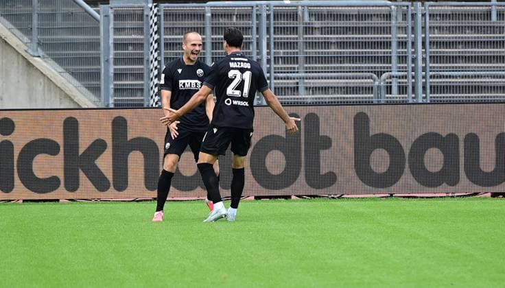 September 5, 2026, xkhx, Kassel, Auestadion, Regionalliga Southwest, 2026–2027 Season, KSV Hessen Kassel vs. SV Sandhausen, Celebrations after Phil Halbauer s goal to make it 1–0 for Sandhausen