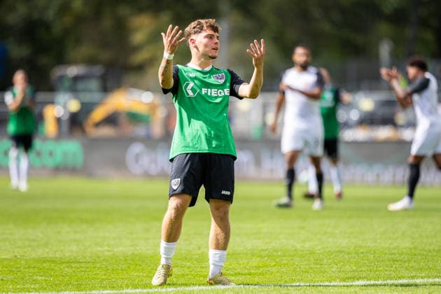 Marvin Schulz, SC Preussen Münster, 30, is frustrated and gesturing; GER, SC Preussen Münster vs. TSV Havelse, soccer, 3rd Division, Matchday 4, 2026–2027 season, September 5, 2026 DFL regulations prohibit any use of photographs as image sequences and or quasi-video GER, SC Preussen Münster vs. TSV Havelse, soccer, 3. Liga, Matchday 4, 2026–2027 season, September 5, 2026, Münster Copyright: xEibner-Pressefoto JanxRollingerx EP_JSK