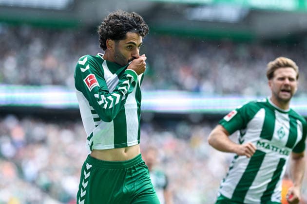 1. Bundesliga: SV Werder Bremen - RB Leipzig am 05.09.2026 im Weserstadion in Bremen Jubel, Torjubel, Torschuetze, Torschütze Eren Dinkci (Bremen) jubelt nach seinem Tor zum 1:0. *** 1 Bundesliga: SV Werder Bremen vs. RB Leipzig on September 5, 2026, at the Weserstadion in Bremen—celebrations, goal celebrations, goal scorers, goal scorer Eren Dinkci; Bremen celebrates after his goal to make it 1–0 MT