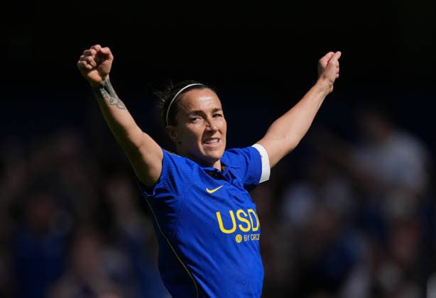 Chelsea Women FC v Ason Villa Women FC - Womens Super League - Season 2026 2027 - Matchday 1 - Stamford Bridge Lucy Bronze of Chelsea celebrates opening goal 1-0 during the Chelsea v Aston Villa WomenÕs Super League Match match at Stamford Bridge London, Season 26 27, 5 September 2026 London United Kingdom