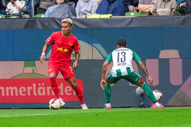 Antonio Nusa (RB Leipzig, 7), Arthur (Werder Bremen, 13), Deutschland: Fussball, Bundesliga, Saison 2026 27, 2. Spieltag, 05.09.2026, Werder Bremen vs RB Leipzig, Weserstadion (Bremen) *** Antonio Nusa, RB Leipzig, 7; Arthur, Werder Bremen, 13; German Soccer, Bundesliga, 2026–27 Season, Matchday 2, September 5, 2026, Werder Bremen vs. RB Leipzig, Weserstadion, Bremen Copyright: xLeonxFrickx