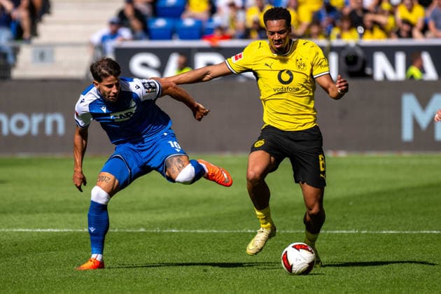 Adam Hlozek (TSG 1899 Hoffenheim) und Felix Nmecha (Borussia Dortmund). xettx, Deutschland, Sinsheim, 05.09.2026, Fussball, Bundesliga: TSG 1899 Hoffenheim vs Borussia Dortmund, Saison 2026 2027, 2. Spieltag, SNP Arena DFL DFB REGULATIONS PROHIBIT ANY USE OF PHOTOGRAPHS AS IMAGE SEQUENCES AND OR QUASI-VIDEO. *** Adam Hlozek of TSG 1899 Hoffenheim and Felix Nmecha of Borussia Dortmund xettx, Germany, Sinsheim, September 5, 2026, Soccer, Bundesliga: TSG 1899 Hoffenheim vs. Borussia Dortmund, 2026–2027 season, Matchday 2, SNP Arena DFL DFB REGULATIONS PROHIBIT ANY USE OF PHOTOGRAPHS AS IMAGE SEQUENCES AND OR QUASI-VIDEO