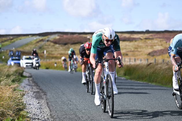 2026 Lloyds Tour of Britain Men Picture by Zac Williams SWpix.com - 05 09 2026 - Cycling - UCI ProSeries - 2026 Lloyds Tour of Britain Men - Stage 4: Helmsley to Leyburn (165.8km) - Lewis Askey (NSN Cycling Team) wearing the leaders jersey Cycling Copyright: x xSWpix.comx(t axPhotographyxHubxLtd)xZacxWilliams SWpix.comx SWP-3030-22448