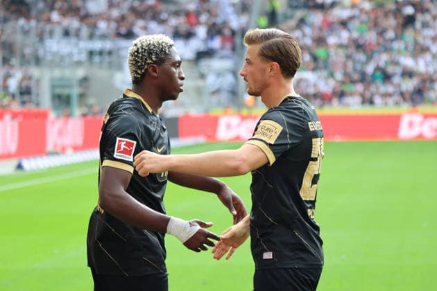 05.09.2026, Fussball, Herren, 1. Bundesliga, Saison 2026 2027, Borussia Mönchengladbach - SV 07 Elversberg, Torjubel zum 1:1, Torschütze: David Mokwa (SV 07 Elversberg) Mönchengladbach Ista-Borussia-Park Nordrhein-Westfalen Deutschland (DEU) *** September 5, 2026, Soccer, Men s, 1. Bundesliga, 2026–2027 season, Borussia Mönchengladbach vs. SV 07 Elversberg, goal celebration after the 1–1 equalizer, goal scorer David Mokwa, SV 07 Elversberg vs. Mönchengladbach, live at Borussia Park, North Rhine-Westphalia, Germany (DEU) Copyright: xSebastianxBachx