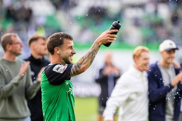 Louis Kolbe of SC Preussen Münster, 02, celebrates the 2–1 victory after the final whistle. GER, SC Preussen Münster vs. TSV Havelse, Soccer, 3rd Division, Matchday 4, 2026–2027 season, September 5, 2026 DFL regulations prohibit the use of photographs as image sequences and or quasi-video GER, SC Preussen Münster vs. TSV Havelse, soccer, 3. Liga, Matchday 4, 2026–2027 season, September 5, 2026, Münster Copyright: xEibner-Pressefoto JanxRollingerx EP_JSK