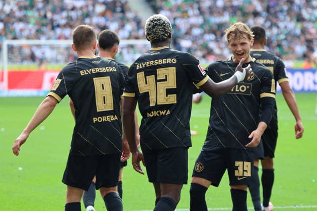 05.09.2026, Fussball, Herren, 1. Bundesliga, Saison 2026 2027, Borussia Mönchengladbach - SV 07 Elversberg, Torjubel zum 1:1, Torschütze: David Mokwa (SV 07 Elversberg) Mönchengladbach Ista-Borussia-Park Nordrhein-Westfalen Deutschland (DEU) *** September 5, 2026, Soccer, Men s, 1. Bundesliga, 2026–2027 season, Borussia Mönchengladbach vs. SV 07 Elversberg, celebration of the 1–1 goal, goal scorer David Mokwa, SV 07 Elversberg vs. Mönchengladbach, live at Borussia Park, North Rhine-Westphalia, Germany, DEU Copyright: xSebastianxBachx