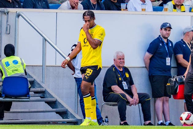 1. Bundesliga, 2. Spieltag, TSG 1899 Hoffenheim vs. Borussia Dortmund am 05.09.2026 Filippo Mane mit einer Verletzung und Auswechselung verletzt sich WICHTIGER HINWEIS: Gemäß den Vorgaben der DFL und des DFB ist es untersagt, in dem Stadion und oder vom Spiel angefertigte Fotoaufnahmen in Form von Sequenzbildern und oder videoähnlichen Fotostrecken zu verwerten bzw. verwerten zu lassen. *** Bundesliga 1, Matchday 2, TSG 1899 Hoffenheim vs. Borussia Dortmund on September 5, 2026. Filippo Mane is injured and is substituted. IMPORTANT NOTICE: In accordance with DFL and DFB regulations, it is prohibited to use or allow the use of photographs taken in the stadium and or during the game in the form of sequential images and or video-like photo series Copyright: xBahhoxKarax