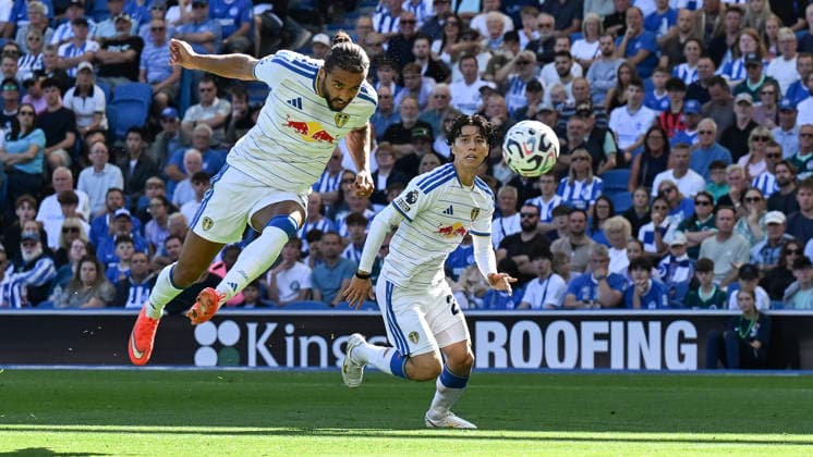 Brighton and Hove Albion v Leeds United Premier League Dominic Calvert-Lewin of Leeds United heads at goal during the Premier League match at the American Express Stadium, Brighton and Hove 05 09 2026 UK Newspapers OUT Copyright: xJeremyxLandeyx FIL-23899-0032