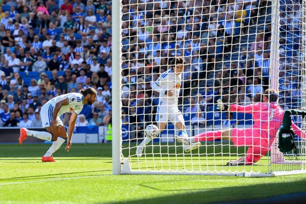 Brighton and Hove Albion v Leeds United, Premier League GOAL 0-1 scored by Jayden Bogle Defender of Leeds United during the Premier League match between Brighton and Hove Albion and Leeds United at the American Express Stadium, Brighton and Hove, UK on 5 September 2026. Brighton and Hove American Express Stadium East Sussex UK Editorial use only DataCo restrictions apply See www.football-dataco.com , Copyright: xJeffxMoodx PSI-24837-0030