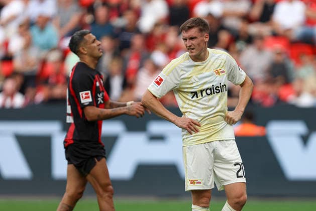 Michel Aebischer (1.FC Union Berlin) ist enttaeuscht waehrend des Spiels der 1. Bundesliga zwischen Bayer 04 Leverkusen und 1. FC Union Berlin, BayArena am 05. September 2026 in Leverkusen, Deutschland. (Foto von Oliver Kaelke DeFodi Images) +++ Michel Aebischer (1.FC Union Berlin) looks dejected during the Bundesliga match between Bayer 04 Leverkusen and 1. FC Union Berlin at BayArena on September 5, 2026 in Leverkusen, Germany. (Photo by Oliver Kaelke DeFodi Images) DFB DFL REGULATIONS PROHIBIT ANY USE OF PHOTOGRAPHS AS IMAGE SEQUENCES AND OR QUASI-VIDEO. (Photo by Oliver Kaelke DeFodi Images) - *** Michel Aebischer of 1. FC Union Berlin looks dejected during the Bundesliga match between Bayer 04 Leverkusen and 1. FC Union Berlin, BayArena on September 5, 2026, in Leverkusen, Germany. Photo by Oliver Kaelke, DeFodi Images. Michel Aebischer of 1 FC Union Berlin looks dejected during the Bundesliga match between Bayer 04 Leverkusen and 1 FC Union Berlin at BayArena on September 5, 2026 in Leverkusen, Germany. Photo by Oliver Kaelke, DeFodi Images. DFB and DFL regulations prohibit any use of photographs as image sequences and or quasi-video. Photo by Oliver Kaelke, DeFodi Images.