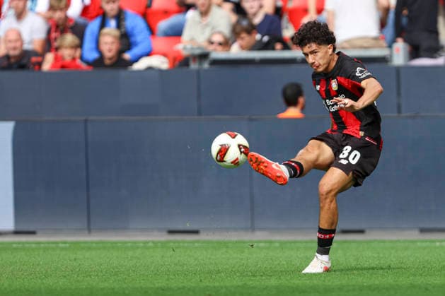 Ibrahim Maza (Bayer 04 Leverkusen) in Aktion, am Ball, Einzelaktion waehrend des Spiels der 1. Bundesliga zwischen Bayer 04 Leverkusen und 1. FC Union Berlin, BayArena am 05. September 2026 in Leverkusen, Deutschland. (Foto von Oliver Kaelke DeFodi Images) +++ Ibrahim Maza (Bayer 04 Leverkusen) controls the ball during the Bundesliga match between Bayer 04 Leverkusen and 1. FC Union Berlin at BayArena on September 5, 2026 in Leverkusen, Germany. (Photo by Oliver Kaelke DeFodi Images) DFB DFL REGULATIONS PROHIBIT ANY USE OF PHOTOGRAPHS AS IMAGE SEQUENCES AND OR QUASI-VIDEO. (Photo by Oliver Kaelke DeFodi Images) - *** Ibrahim Maza of Bayer 04 Leverkusen in action, on the ball, making a solo run during the Bundesliga match between Bayer 04 Leverkusen and 1. FC Union Berlin, BayArena on September 5, 2026, in Leverkusen, Germany. Photo by Oliver Kaelke, DeFodi Images. Ibrahim Maza of Bayer 04 Leverkusen controls the ball during the Bundesliga match between Bayer 04 Leverkusen and 1. FC Union Berlin at BayArena on September 5, 2026 in Leverkusen, Germany. Photo by Oliver Kaelke, DeFodi Images. DFB and DFL regulations prohibit any use of photographs as image sequences and or quasi-video. Photo by Oliver Kaelke, DeFodi Images
