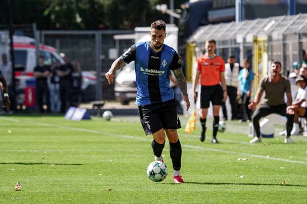 Germany Soccer Season 2026–2027, 3rd Division, Matchday 4, SV Waldhof Mannheim 07 vs. SC Verl, Carl Benz Stadium, Mannheim, Goncalo Gregorio, Goncalo Gregorio, SV Waldhof Mannheim, 9 on the ball, in possession, Mannheim, Carl Benz Stadium, Germany Copyright: xBennetxLongx
