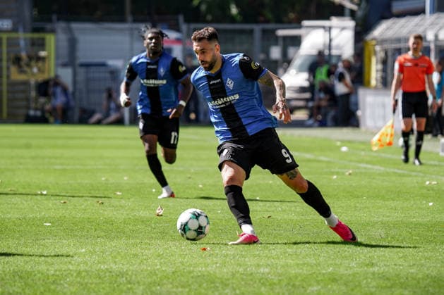 Germany Soccer Season 2026–2027, 3rd Division, Matchday 4, SV Waldhof Mannheim 07 vs. SC Verl, Carl Benz Stadium, Mannheim, Goncalo Gregorio, Goncalo Gregorio, SV Waldhof Mannheim, 9 on the ball, in possession, Mannheim, Carl Benz Stadium, Germany Copyright: xBennetxLongx