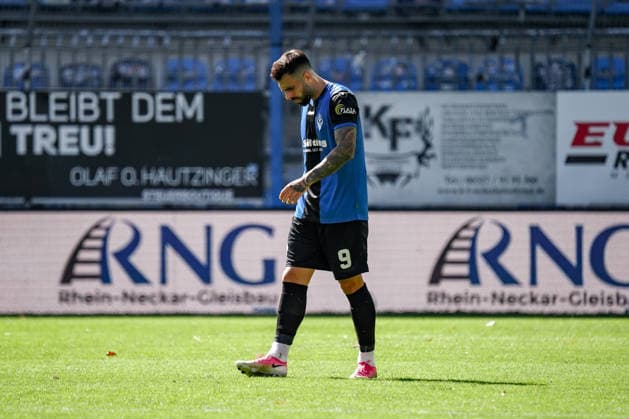 Germany Soccer Season 2026–2027, 3rd Division, Matchday 4, SV Waldhof Mannheim 07 vs. SC Verl, Carl Benz Stadium, Mannheim, Goncalo Gregorio, Goncalo Gregorio, SV Waldhof Mannheim, 9, disappointed, emotions, Mannheim, Carl Benz Stadium, Germany Copyright: xBennetxLongx
