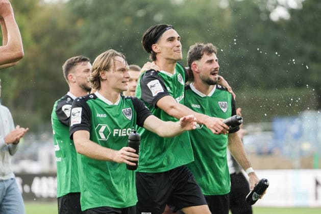 Germany 3rd Division 2026–2027, Matchday 4: SC Preußen Münster vs. TSV Havelse, Saturday, September 5, 2026, LVM Preußenstadion, Münster, North Rhine-Westphalia, Germany; Antonio Tikvic (SC Preußen Münster), 4; Ryan Johansson (SC Preußen Münster), 20; Lucas Zeller (SC Preußen Münster), 5; post-match joy and emotions Copyright: xMerlexKölkingx