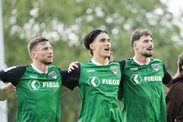 Germany 3rd Division 2026–2027, Matchday 4: SC Preußen Münster vs. TSV Havelse, Saturday, September 5, 2026, LVM Preußenstadion, Münster, North Rhine-Westphalia, Germany: Antonio Tikvic (SC Preußen Münster), 4 Lucas Zeller (SC Preußen Münster), 5 Philipp Maier (SC Preußen Münster), 26 Copyright: xMerlexKölkingx