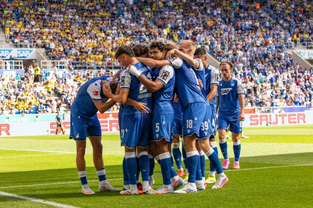 05.09.26 TSG Hoffenheim - Borussia Dortmund Deutschland, Sinsheim, 05.09.2026, Fussball, Bundesliga, Saison 2026 2027, TSG Hoffenheim - Borussia Dortmund: Leon Avdullahu (TSG Hoffenheim); Jubel Tor 1:0 Avdullahu. *** 05 09 26 TSG Hoffenheim Borussia Dortmund Germany, Sinsheim, 05 09 2026, Soccer, Bundesliga, 2026–2027 season, TSG Hoffenheim vs. Borussia Dortmund: Leon Avdullahu (TSG Hoffenheim) celebrates the goal (1–0) by Avdullahu
