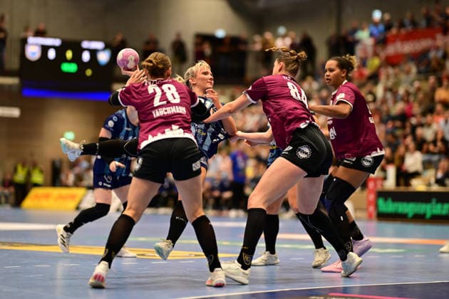 Handball Women 2026–2027 Season Bundesliga Matchday 2 Buxtehuder SV vs. HC Leipzig September 5, 2026 Lara Tauchmann 28, HC Leipzig Ruslana Litvinov 81, Buxtehuder Sportverein Emma Niemann 84, HC Leipzig Buxtehude Halle Nord New Lower Saxony Germany Copyright: xLobeca FelixxWeißbergx