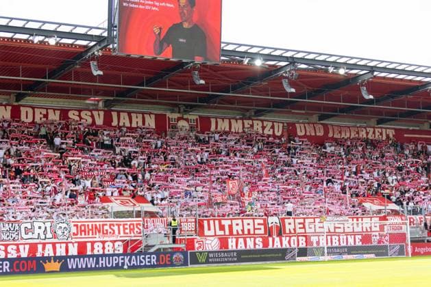 September 5, 2026, Soccer, GER, Season, 3rd Division, 2026–2027 Season, Matchday 4, SSV Jahn Regensburg vs. MSV Duisburg; Jahn fans waving scarves before the game. DFL regulations prohibit any use of photographs as image sequences and or quasi-video.