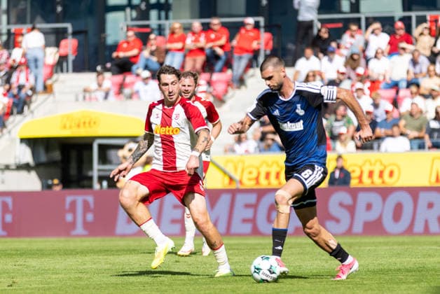 September 5, 2026, Soccer, GER, Season, 3rd Division, 2026–2027 Season, Matchday 4, SSV Jahn Regensburg vs. MSV Duisburg, Adrian Fein (Regensburg) vs. Rasim Bulic (Duisburg). DFL regulations prohibit any use of photographs as image sequences and or quasi-video.