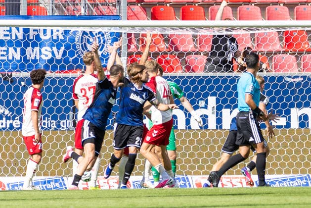 September 5, 2026, Soccer, GER, Season, 3rd Division, 2026–2027 Season, Matchday 4, SSV Jahn Regensburg vs. MSV Duisburg: Jubilation after Peter Remmert s 2–1 goal for Duisburg. DFL regulations prohibit any use of photographs as image sequences and or quasi-video.