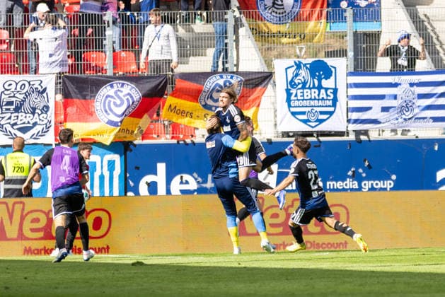September 5, 2026, Soccer, GER, Season, 3rd Division, 2026–2027 Season, Matchday 4, SSV Jahn Regensburg vs. MSV Duisburg: Jubilation after Peter Remmert s 2–1 goal for Duisburg. DFL regulations prohibit any use of photographs as image sequences and or quasi-video.