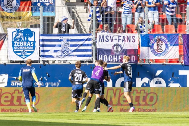 September 5, 2026, Soccer, GER, Season, 3rd Division, 2026–2027 Season, Matchday 4, SSV Jahn Regensburg vs. MSV Duisburg: Jubilation after Peter Remmert s 2–1 goal for Duisburg. DFL regulations prohibit any use of photographs as image sequences and or quasi-video.