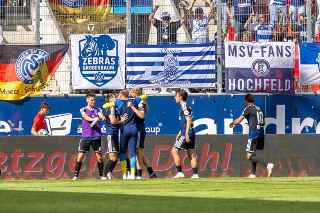 September 5, 2026, Soccer, GER, Season, 3rd Division, 2026–2027 Season, Matchday 4, SSV Jahn Regensburg vs. MSV Duisburg: Jubilation after Peter Remmert s 2–1 goal for Duisburg. DFL regulations prohibit any use of photographs as image sequences and or quasi-video.