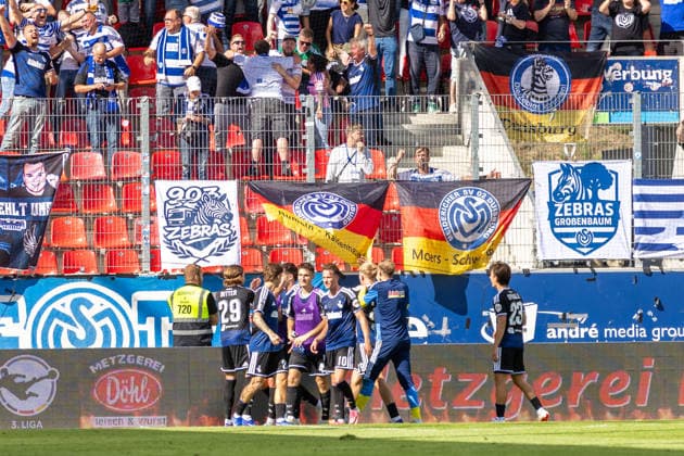 September 5, 2026, Soccer, GER, Season, 3rd Division, 2026–2027 Season, Matchday 4, SSV Jahn Regensburg vs. MSV Duisburg: Jubilation after Peter Remmert s 2–1 goal for Duisburg. DFL regulations prohibit any use of photographs as image sequences and or quasi-video.