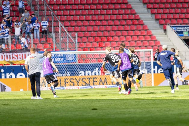 September 5, 2026, Soccer, GER, Season, 3rd Division, 2026–2027 Season, Matchday 4, SSV Jahn Regensburg vs. MSV Duisburg: Jubilation after Duisburg’s 2–1 victory despite playing a man down. DFL REGULATIONS PROHIBIT ANY USE OF PHOTOGRAPHS AS IMAGE SEQUENCES AND OR QUASI-VIDEO