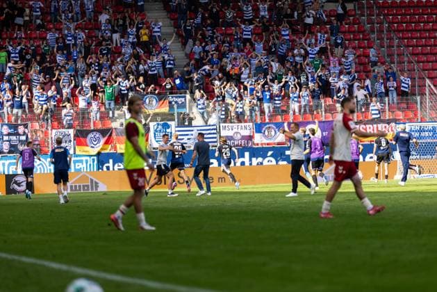 September 5, 2026, Soccer, GER, Season, 3rd Division, 2026–2027 Season, Matchday 4, SSV Jahn Regensburg vs. MSV Duisburg: Jubilation after Duisburg’s 2–1 victory despite playing a man down. DFL REGULATIONS PROHIBIT ANY USE OF PHOTOGRAPHS AS IMAGE SEQUENCES AND OR QUASI-VIDEO