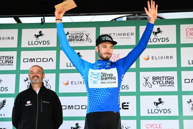 2026 Lloyds Tour of Britain Men Picture by Simon Wilkinson SWpix.com - 05 09 2026 - Cycling - UCI ProSeries - 2026 Lloyds Tour of Britain Men - Stage 4: Helmsley to Leyburn (165.8km) - Michal Schuran (Team United Shipping) wearing the king of the mountains jersey Copyright: x xSWpix.comx(t axPhotographyxHubxLtd)xSimonxWilkinson SWpix.comx SWP-3030-22481