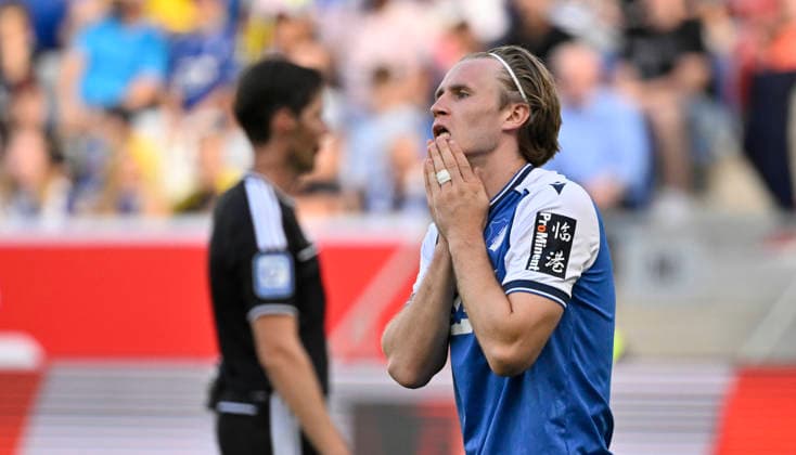 Patrick Wimmer TSG 1899 Hoffenheim (08) Enttaeuschung enttaeuscht nach vergebener Torchance Gestik Geste TSG 1899 Hoffenheim vs Borussia Dortmund BVB 05.09.2026 DFL REGULATIONS PROHIBIT ANY USE OF PHOTOGRAPHS AS IMAGE SEQUENCES AND OR QUASI-VIDEO TSG 1899 Hoffenheim vs Borussia Dortmund BVB *** Patrick Wimmer TSG 1899 Hoffenheim 08 Disappointment after a missed scoring opportunity Gesture TSG 1899 Hoffenheim vs. Borussia Dortmund BVB 05 09 2026 DFL regulations prohibit any use of PHOTOGRAPHS AS IMAGE SEQUENCES AND OR QUASI-VIDEO TSG 1899 Hoffenheim vs. Borussia Dortmund (BVB)