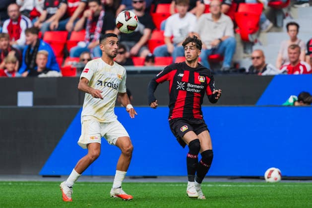 Livan Burcu (1.FC Union Berlin, 09) und Afonso Moreira (Bayer 04 Leverkusen, 09) im Zweikampf um den Ball Bayer 04 Leverkusen vs. 1.FC Union Berlin, Fussball, 1.Bundesliga, 2.Spieltag, Saison 2026 27, 05.09.2026, DFL REGULATIONS PROHIBIT ANY USE OF PHOTOGRAPHS AS IMAGE SEQUENCES AND OR QUASI-VIDEO, Bayer 04 Leverkusen vs. 1.FC Union Berlin, Fussball, 1.Bundesliga, 2.Spieltag, Saison 2026 27, 05.09.2026 Leverkusen *** Livan Burcu of 1 FC Union Berlin 09 and Afonso Moreira of Bayer 04 Leverkusen 09 battling for the ball in the match between Bayer 04 Leverkusen and 1 FC Union Berlin, soccer, Bundesliga 1, Matchday 2, 2026–27 season, September 5, 2026, DFL regulations prohibit any use of photographs as image sequences and or quasi-video, Bayer 04 Leverkusen vs. 1 FC Union Berlin, soccer, Bundesliga 1, Matchday 2, 2026–27 season, September 5, 2026, Leverkusen Copyright: xEibner-Pressefoto LukasxBaldygax EP_LBA