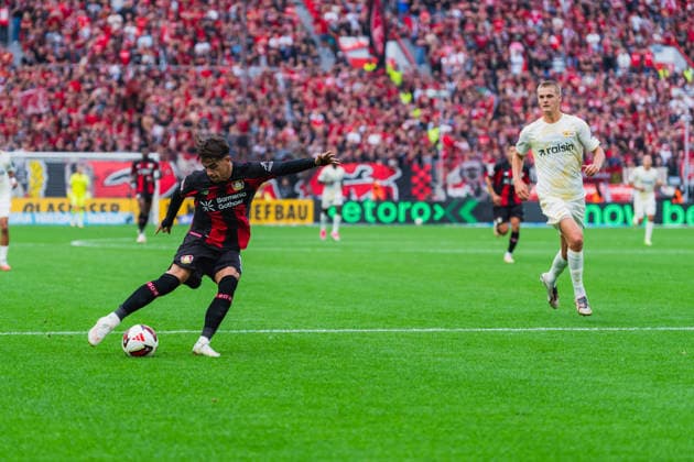 Afonso Moreira (Bayer 04 Leverkusen, 09) beim Torschuss Bayer 04 Leverkusen vs. 1.FC Union Berlin, Fussball, 1.Bundesliga, 2.Spieltag, Saison 2026 27, 05.09.2026, DFL REGULATIONS PROHIBIT ANY USE OF PHOTOGRAPHS AS IMAGE SEQUENCES AND OR QUASI-VIDEO, Bayer 04 Leverkusen vs. 1.FC Union Berlin, Fussball, 1.Bundesliga, 2.Spieltag, Saison 2026 27, 05.09.2026 Leverkusen *** Afonso Moreira, Bayer 04 Leverkusen, No. 09 taking a shot on goal during the match between Bayer 04 Leverkusen and 1. FC Union Berlin, soccer, 1. Bundesliga, Matchday 2, 2026–27 season, May 9, 2026, DFL regulations prohibit any use of photographs as image sequences and or quasi-video, Bayer 04 Leverkusen vs. 1. FC Union Berlin, soccer, Bundesliga 1, Matchday 2, 2026–27 season, May 9, 2026, Leverkusen Copyright: xEibner-Pressefoto LukasxBaldygax EP_LBA