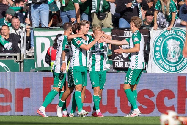 05.09.2026, xtgx, Fussball - 1.Bundesliga SV Werder Bremen - RB Leipzig v.l. Jubel nach dem 3:0 durch Marco Grüll (Bremen, 17) (DFL DFB REGULATIONS PROHIBIT ANY USE OF PHOTOGRAPHS as IMAGE SEQUENCES and or QUASI-VIDEO) Bremen *** September 5, 2026, xtgx, Soccer, Bundesliga 1, SV Werder Bremen vs. RB Leipzig, Jubilation after Marco Grüll s 3-0 goal, Bremen, 17. DFL and DFB regulations prohibit any use of photographs as image sequences and or quasi-video. Bremen