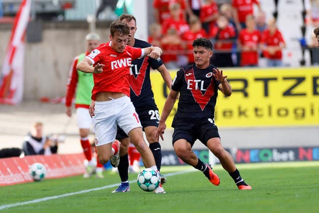 Soccer, 3rd Division, Matchday 04: Rot-Weiss Essen vs. Viktoria Köln on September 5, 2026, at the Stadion an der Hafenstraße in Essen. Marvin Obuz, Rot-Weiss Essen