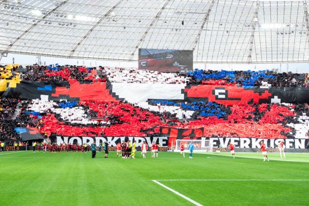 Deutschland: 1. Bundesliga 2026 2027, 2. Spieltag, Bayer 04 Leverkusen vs 1.FC Union Berlin, Samstag, 05.09.2026 BayArena-Stadion (Leverkusen-Nordrhein-Westfalen): Fankurve, Pyrotechnik, Pyro, Tefo, Fahnen, Ultras, Support Leverkusen BayArena-Stadion Deutschland *** Germany s Bundesliga 1, 2026–2027, Matchday 2, Bayer 04 Leverkusen vs. 1. FC Union Berlin, Saturday, September 5, 2026, BayArena Stadium, Leverkusen, North Rhine-Westphalia, Fan section, pyrotechnics, pyro, Tefo, flags, Ultras, Leverkusen supporters, BayArena Stadium, Germany Copyright: xOrhanxHabashx