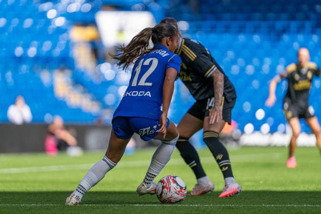 September 5, 2026, London, England, United Kingdom: Chelsea s Alyssa Thompson dribbles the ball during the Barclays Women s Super League match against Aston Villa at Stamford Bridge. London United Kingdom - ZUMAh209 20260905_zsp_h209_021 Copyright: xAlixHabibx