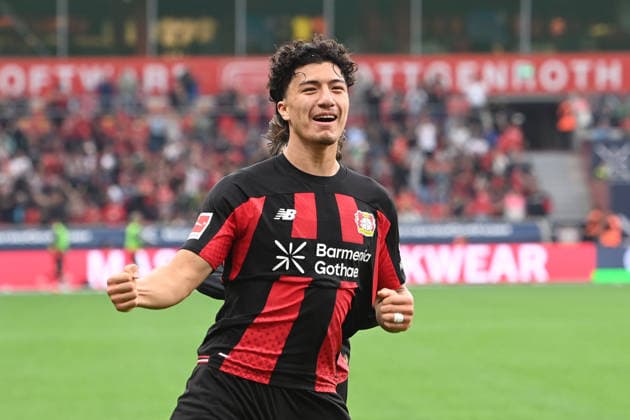 Ibrahim MAZA (LEV) jubelt nach seinem Tor zum 4:0 Jubel, jubeln, Freude, cheers, Fussball 1. Bundesliga, 2.Spieltag, matchday2, Bayer Leverkusen (LEV) - 1. FC Union Berlin (UB) 4-0 am 18.04.2026 in Leverkusen Deutschland. DFL regulations prohibit any use of photographs as image sequences and or quasi-video Â *** Ibrahim MAZA LEV celebrates after scoring his goal to make it 4–0: celebration, cheering, joy, cheers, soccer, Bundesliga 1, Matchday 2, matchday2, Bayer Leverkusen (LEV) 1, FC Union Berlin (UB) 4–0 on April 18, 2026, in Leverkusen, Germany. DFL regulations prohibit any use of photographs as image sequences and or quasi-video.