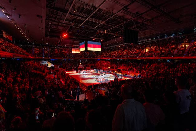 German team during the national anthem, GER, Germany vs. Japan, basketball, 2026 FIBA Women s World Cup, group stage, Match Day 2, September 5, 2026, GER, Germany vs. Japan, Basketball, 2026 FIBA Women’s World Cup, Group Stage, Matchday 2, September 5, 2026, Berlin Copyright: xEibner-Pressefoto MaxxVincenx EP_MVN