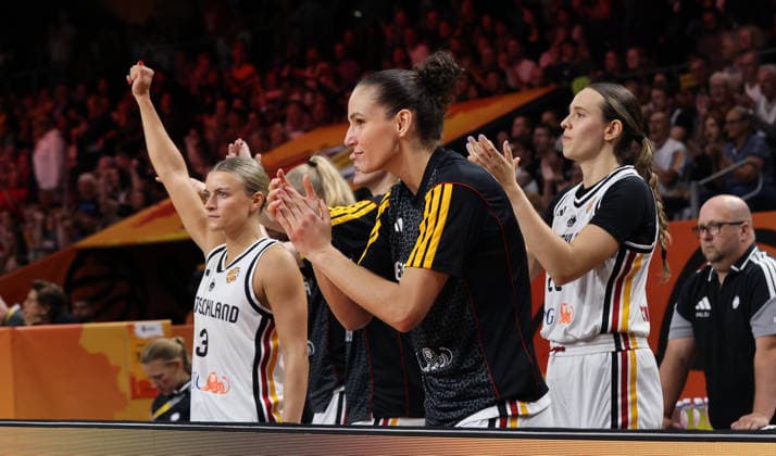Alexandra Wilke, Clara Bielefeld, Emily Bessoir, Bench celebrates Sports Basketball FIBA World Cup Women s World Championship 2026-2027 season May 9, 2026 DBB Germany GER vs. Japan JPN