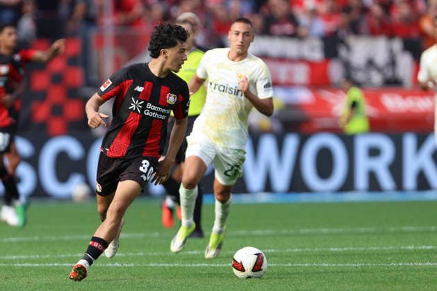 Ibrahim Maza (Bayer 04 Leverkusen) in Aktion, am Ball, Einzelaktion waehrend des Spiels der 1. Bundesliga zwischen Bayer 04 Leverkusen und 1. FC Union Berlin, BayArena am 05. September 2026 in Leverkusen, Deutschland. (Foto von Oliver Kaelke DeFodi Images) +++ Ibrahim Maza (Bayer 04 Leverkusen) controls the ball during the Bundesliga match between Bayer 04 Leverkusen and 1. FC Union Berlin at BayArena on September 5, 2026 in Leverkusen, Germany. (Photo by Oliver Kaelke DeFodi Images) DFB DFL REGULATIONS PROHIBIT ANY USE OF PHOTOGRAPHS AS IMAGE SEQUENCES AND OR QUASI-VIDEO. (Photo by Oliver Kaelke DeFodi Images) - *** Ibrahim Maza of Bayer 04 Leverkusen in action, on the ball, making a solo run during the Bundesliga match between Bayer 04 Leverkusen and 1. FC Union Berlin, BayArena on September 5, 2026, in Leverkusen, Germany. Photo by Oliver Kaelke, DeFodi Images. Ibrahim Maza of Bayer 04 Leverkusen controls the ball during the Bundesliga match between Bayer 04 Leverkusen and 1. FC Union Berlin at BayArena on September 5, 2026 in Leverkusen, Germany. Photo by Oliver Kaelke, DeFodi Images. DFB and DFL regulations prohibit any use of photographs as image sequences and or quasi-video. Photo by Oliver Kaelke, DeFodi Images