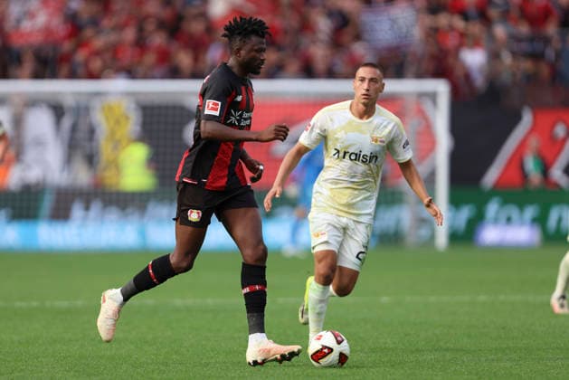 Edmond Tapsoba (Bayer 04 Leverkusen) in Aktion, am Ball, Einzelaktion waehrend des Spiels der 1. Bundesliga zwischen Bayer 04 Leverkusen und 1. FC Union Berlin, BayArena am 05. September 2026 in Leverkusen, Deutschland. (Foto von Oliver Kaelke DeFodi Images) +++ Edmond Tapsoba (Bayer 04 Leverkusen) controls the ball during the Bundesliga match between Bayer 04 Leverkusen and 1. FC Union Berlin at BayArena on September 5, 2026 in Leverkusen, Germany. (Photo by Oliver Kaelke DeFodi Images) DFB DFL REGULATIONS PROHIBIT ANY USE OF PHOTOGRAPHS AS IMAGE SEQUENCES AND OR QUASI-VIDEO. (Photo by Oliver Kaelke DeFodi Images) - *** Edmond Tapsoba of Bayer 04 Leverkusen in action, on the ball, making a solo run during the Bundesliga match between Bayer 04 Leverkusen and 1. FC Union Berlin, BayArena on September 5, 2026, in Leverkusen, Germany. Photo by Oliver Kaelke, DeFodi Images. Edmond Tapsoba of Bayer 04 Leverkusen controls the ball during the Bundesliga match between Bayer 04 Leverkusen and 1 FC Union Berlin at BayArena on September 5, 2026 in Leverkusen, Germany. Photo by Oliver Kaelke, DeFodi Images. DFB and DFL regulations prohibit any use of photographs as image sequences and or quasi-video. Photo by Oliver Kaelke, DeFodi Images.