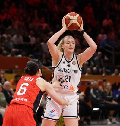Otoha Goto, Marie Guelich with the ball; one-on-one; game scene; action; sports; basketball; FIBA World Cup; World Championship; Women s World Cup; 2026-2027 season; May 9, 2026; DBB; Germany (GER) vs. Japan (JPN)